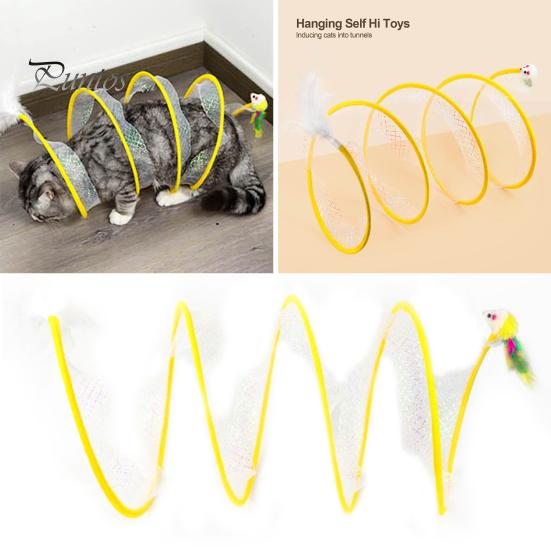 Soft with Feather Interactive Toy Foldable Tunnel Kitten Tunnel Teaser Cat Channel Tube Pet Toy