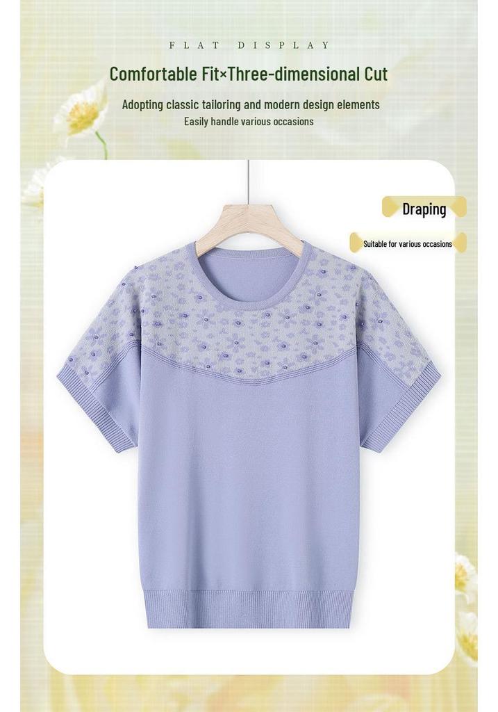 2026 Ice Silk Elegant T-shirt: Stylish Summer Knit for Middle-Aged & Elderly Women