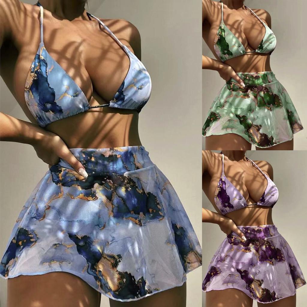 Costume da bagno da donna con stampa tie-dye, reggiseno push-up imbottito sexy da spiaggia, costume da bagno