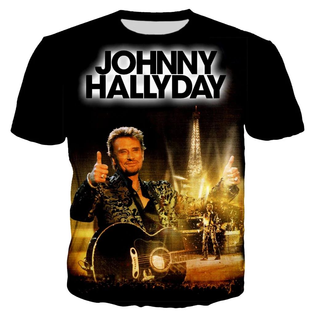 Most Popular Pop Singer Johnny Hallyday 3D Printed T-shirt Men Women Rock Casual Streetwear Clothes Hip Hop Harajuku Tops XXS