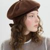 Brown Hat Tricot Ribbon Beret - Brown
