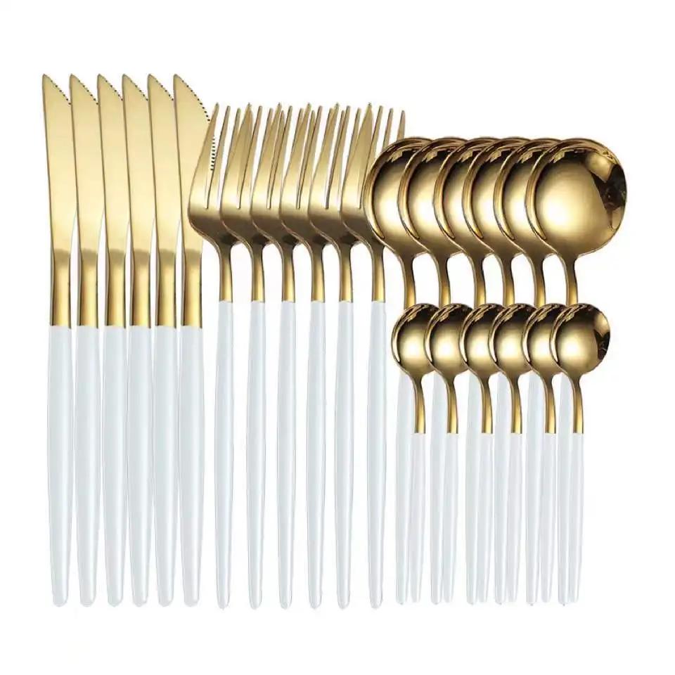 

24 шт. золотой набор посуды, набор посуды из нержавеющей стали, нож, вилка, ложка, набор столовых приборов, можно мыть в посудомоечной машине, набор столовых приборов из серебра