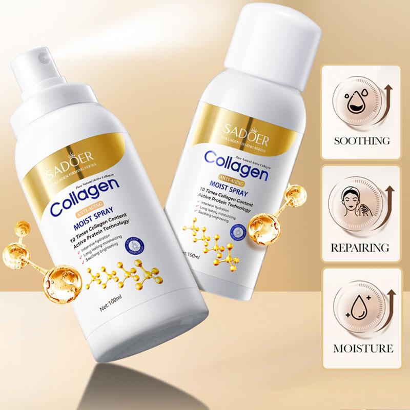SADOER Collagen Anti Wrinkle Moisturizing Facial Spray Hydrating Brightening Soothing Face Toner Spray Facial Lotion 100ml