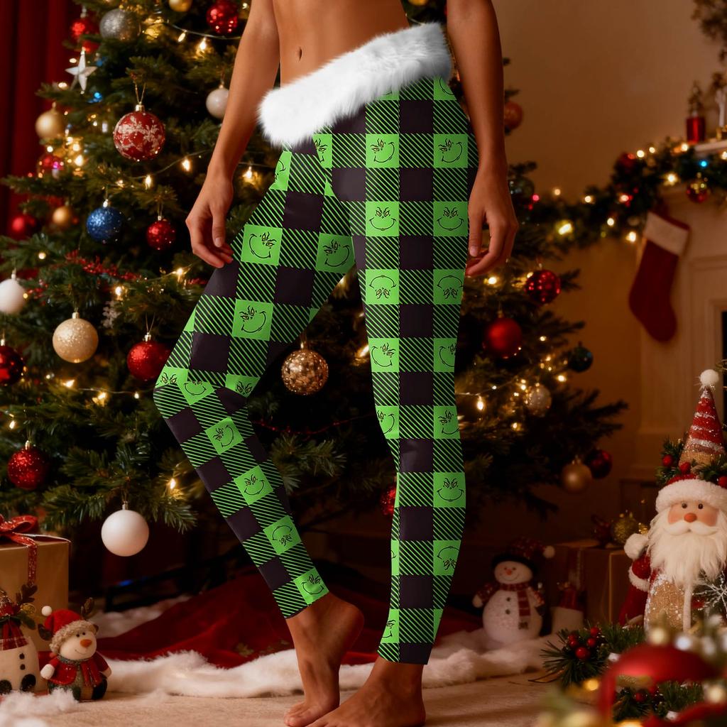 Women's Fashion Casual Fleece-Lined Patchwork Print Straight-Leg Pants