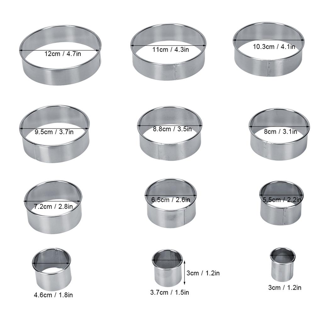 12pcs Portable Round Cutting Cookie Molds and Mousse Cake Mould Stainless Steel Ring Pastry Baking Accessories