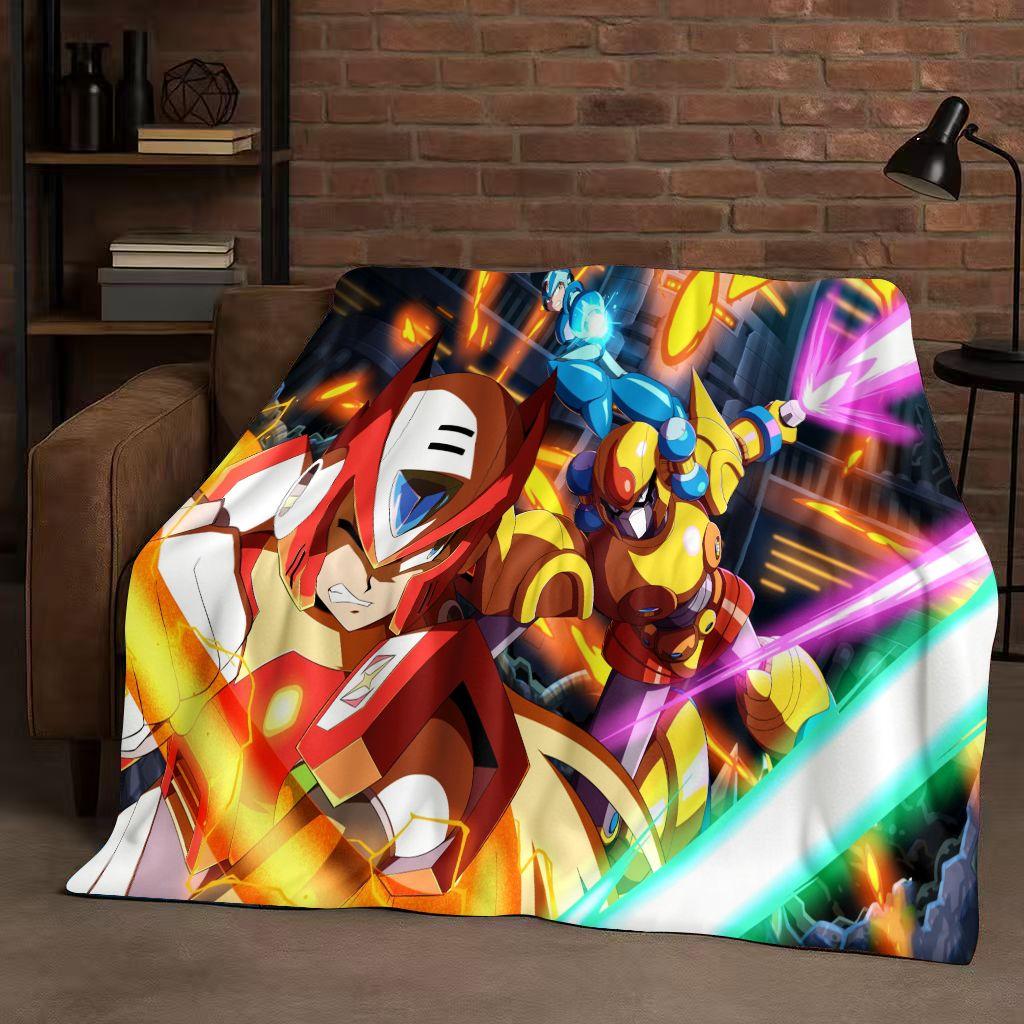 Classic Game Rockman Mega Man Flannel Blanket,Ultra Soft Warm Plush Throw for Home Bedroom Bed Sofa Cover Office Travel Picnic