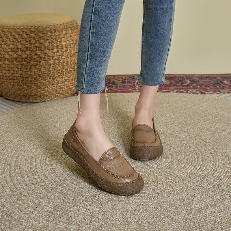 First Layer Cowhide Beef Tendon Soft Sole Genuine Leather Women's Soft Leather Small Leather Shoes Women's Comfortable Super Soft Single Shoes Women