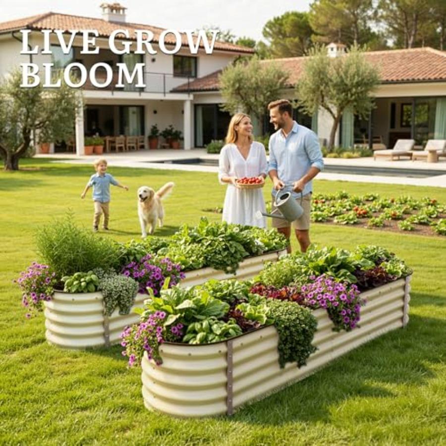 17 Tall 9 in 1 Large Raised Garden Bed Kit 8x2x1.4ft Galvanized Metal Planter Box with Gloves Safety Rubber Outdoor Above Groun