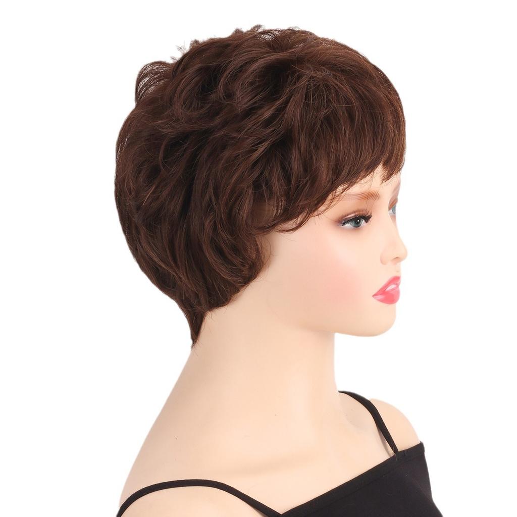 Peruca curta loira ombré, marrom, para mulheres, uso diário, festa, cabelo sintético natural, peruca com franja, fibra resistente ao calor