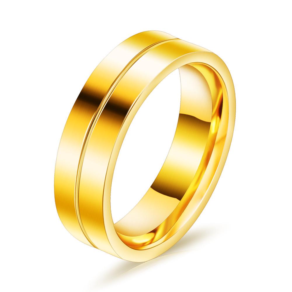 European & American 6MM Stainless Steel Zircon Inlaid 18K Gold Couple Rings – Customizable Logo Available