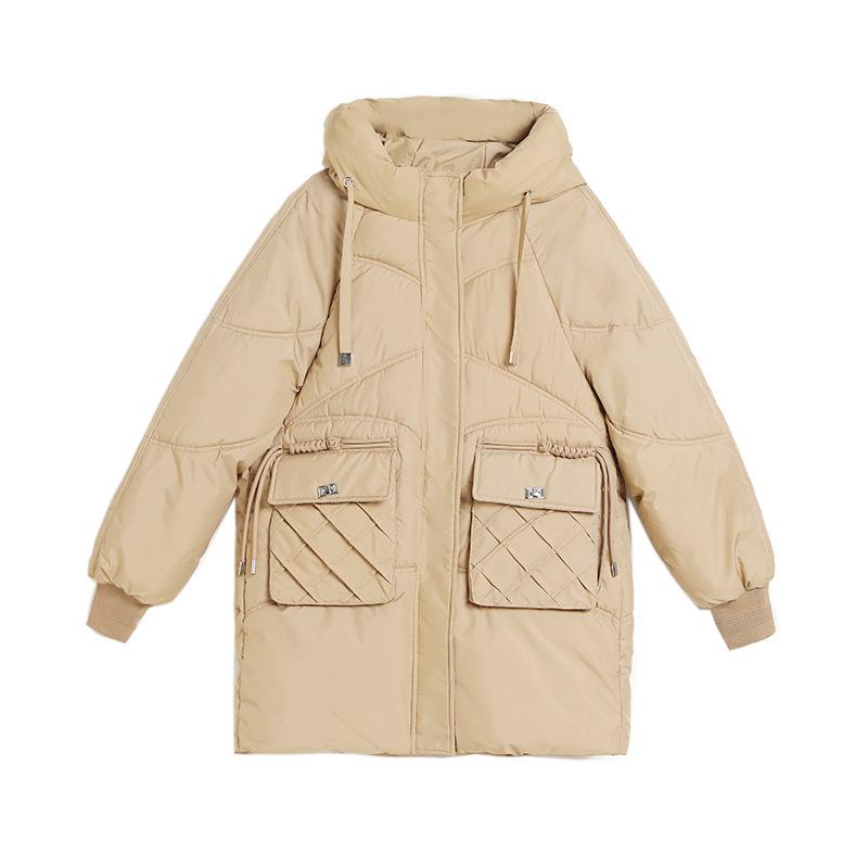 Neuer Herbst- und Winter-verdickter Daunen-Baumwollmantel mittellang Damen Koreanischer Stil Locker Kapuzen-Baumwolljacke Freizeit-Baumwollmantel