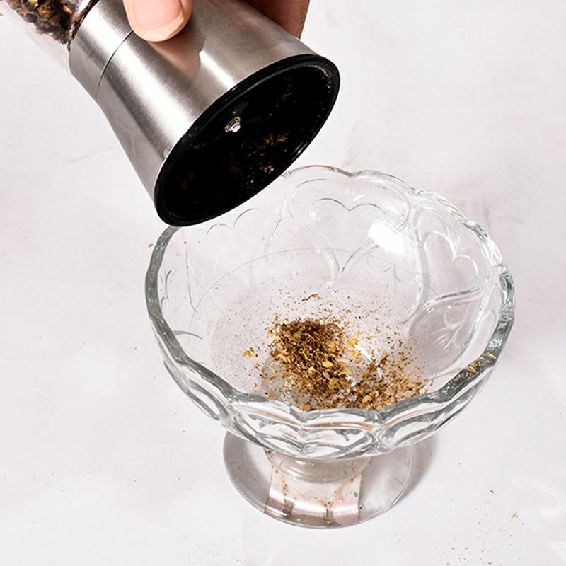 Premium Stainless Steel Pepper Grinder, Durable Glass Body, Adjustable Coarseness Handheld Spice Mill