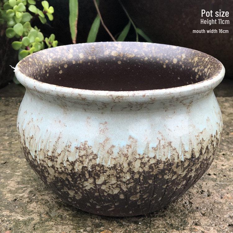 Handmade Large Coarse Pottery Succulent Flower Pot – Round Purple Sand Ceramic Planter