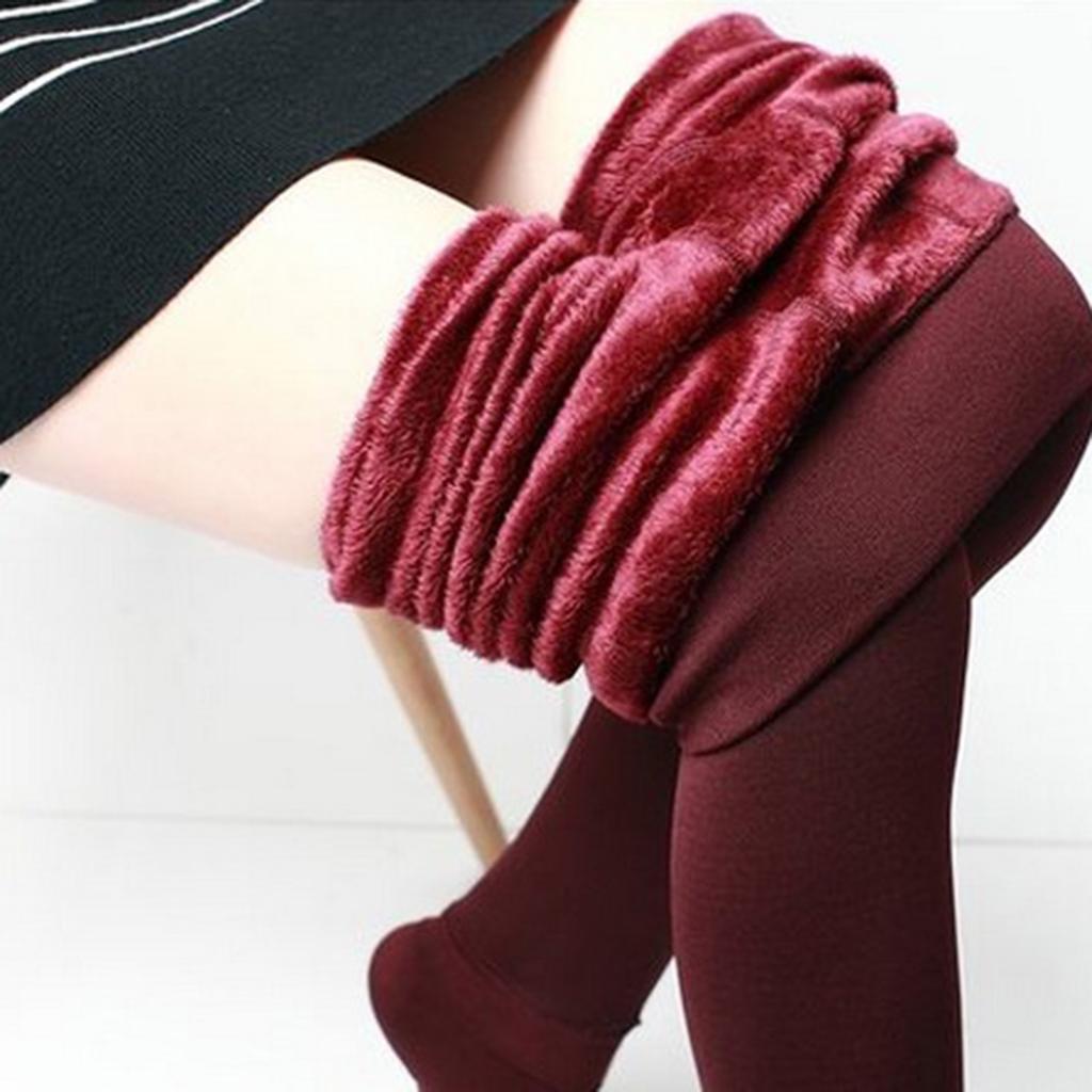 Women's Fleece Leggings Solid Color Regular Size Jean Look Jeggings Tights for Autumn and Winter