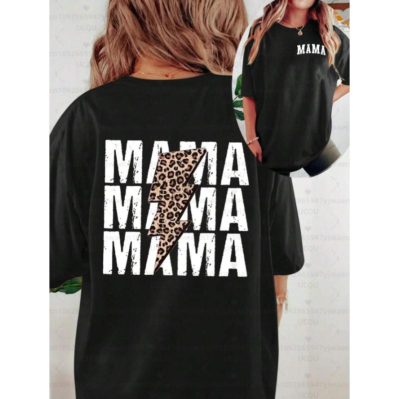 Women's Short Skeeve Casual T-Shirt With Letter & Lightning Print MAMA MAMA MAMA Graphic Cheetah Print Tees Women Tops