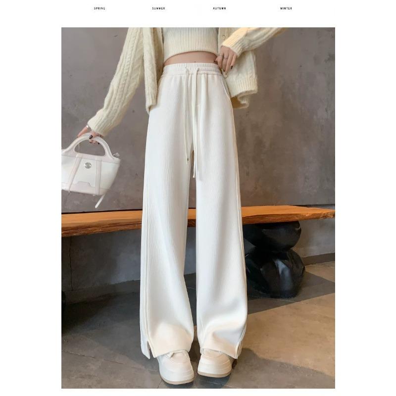 Autumn and winter new women's pants, versatile, loose, slimming, elegant and laid-back, casual pants, slit pants, commuter pants with fleece