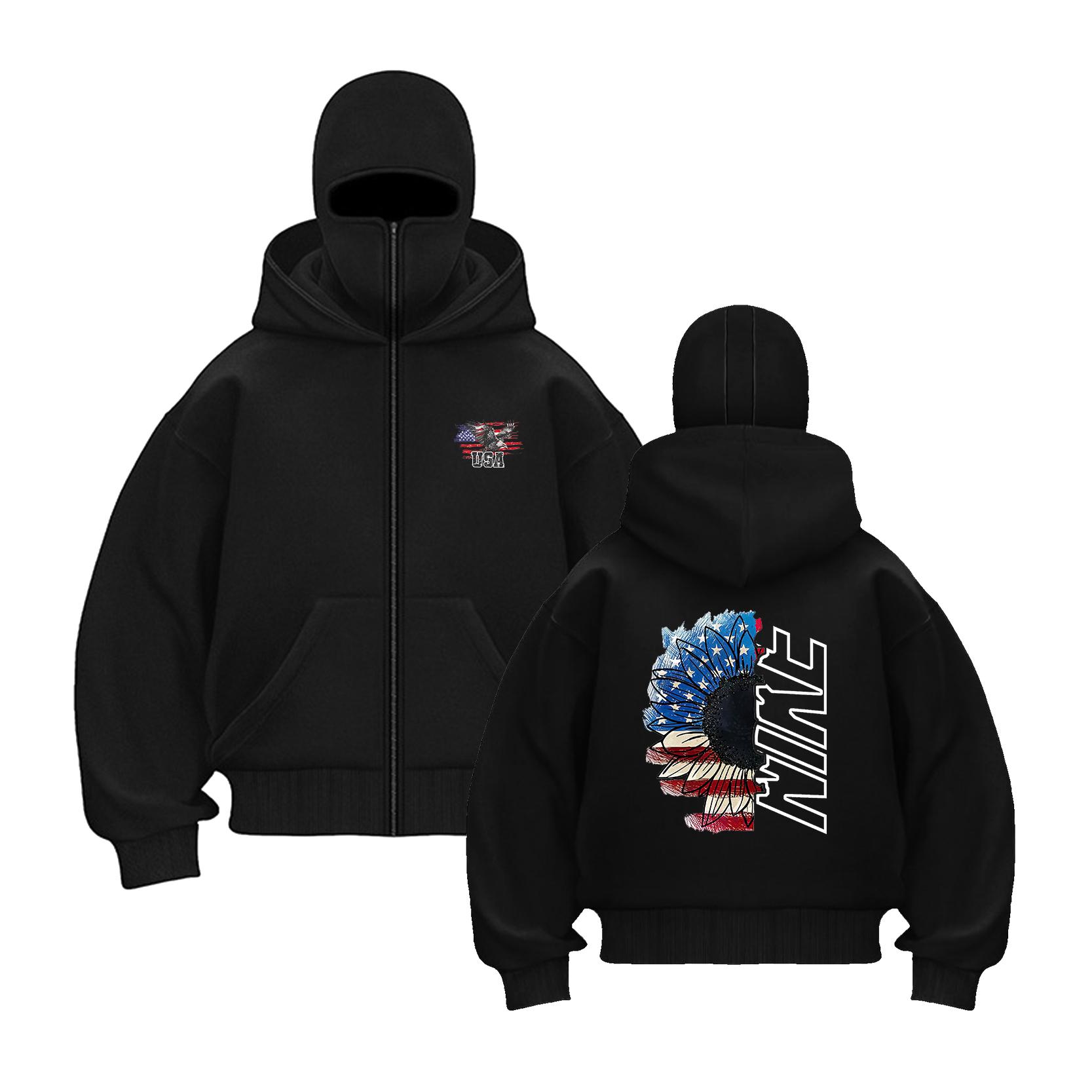 

Autumn and Winter New Double Hat Hooded Wweatshirt Men s and Women s Zipper Style Masked Sweatshirt Sports Casual Loose Jacket 3XL