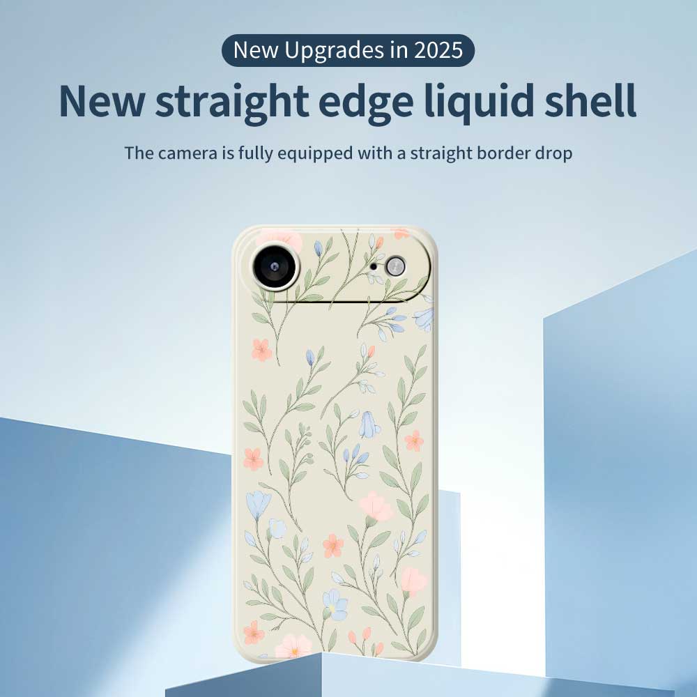 For iPhone 17 Air Case Pink Blue Flowers Pattern Printing Straight Edge TPU Phone Back Cover