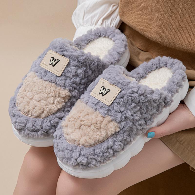 Thick bottom step on shit feeling warm cotton slippers autumn and winter 2025 new indoor home plush cute cotton mop