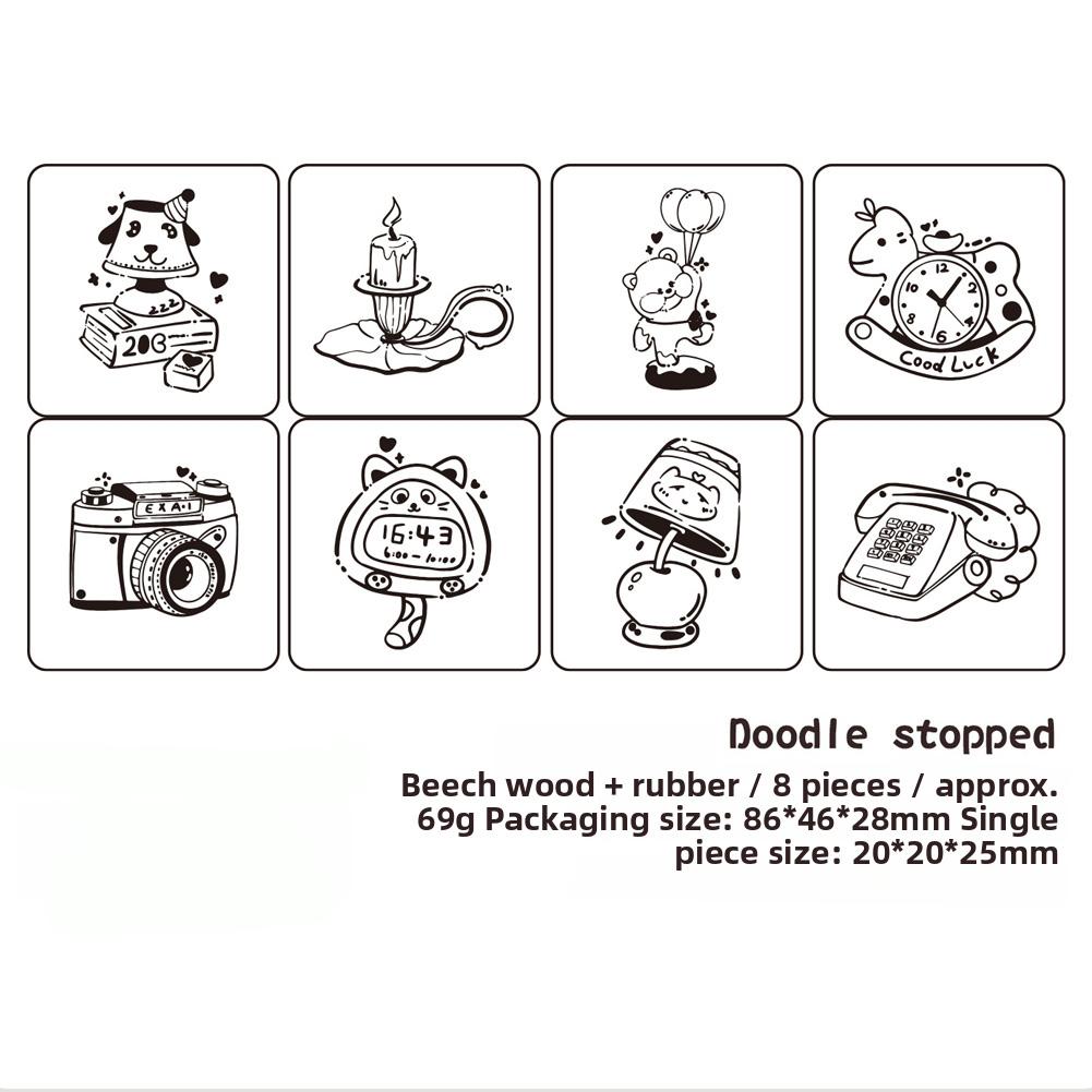 DIY Journaling Scrapbooking Diary Decoration 8Pcs/Set Wooden Stamp Seal Fresh Cute Pattern Seal Stamp Gift