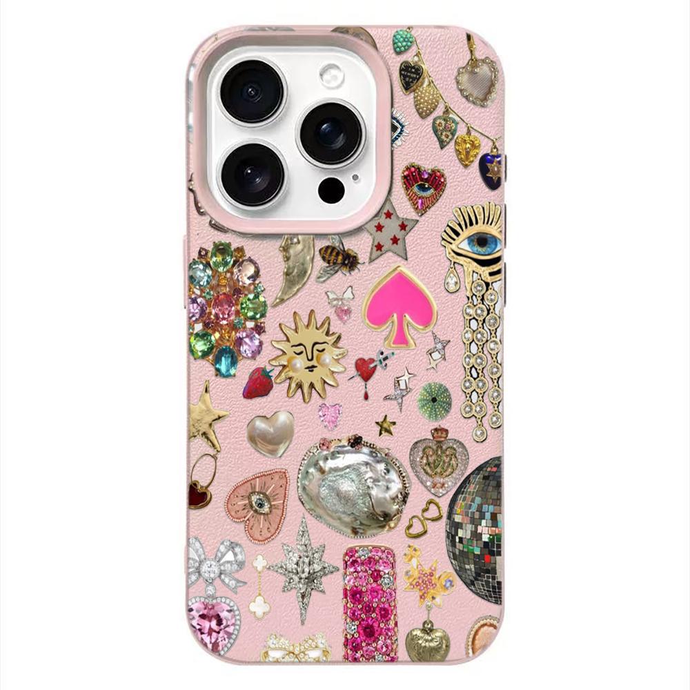 Pink Peony Flower Mint Charm Collage Phone Case For Iphone 17 Air 16 16e 15 14 13 12 11 Pro Max Protective Leather Cover