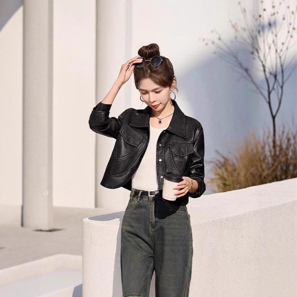 Women’s Trendy Hong Kong & Korean Style Sheepskin Leather Jacket