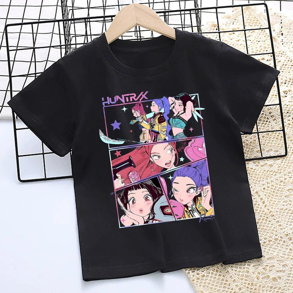 T-shirt per Bambini KPop Demon Hunters Stampa Carina Estate Casual Cotone Magliette per Bambini Moda Manica Corta Abbigliamento Sportivo Ragazze Top