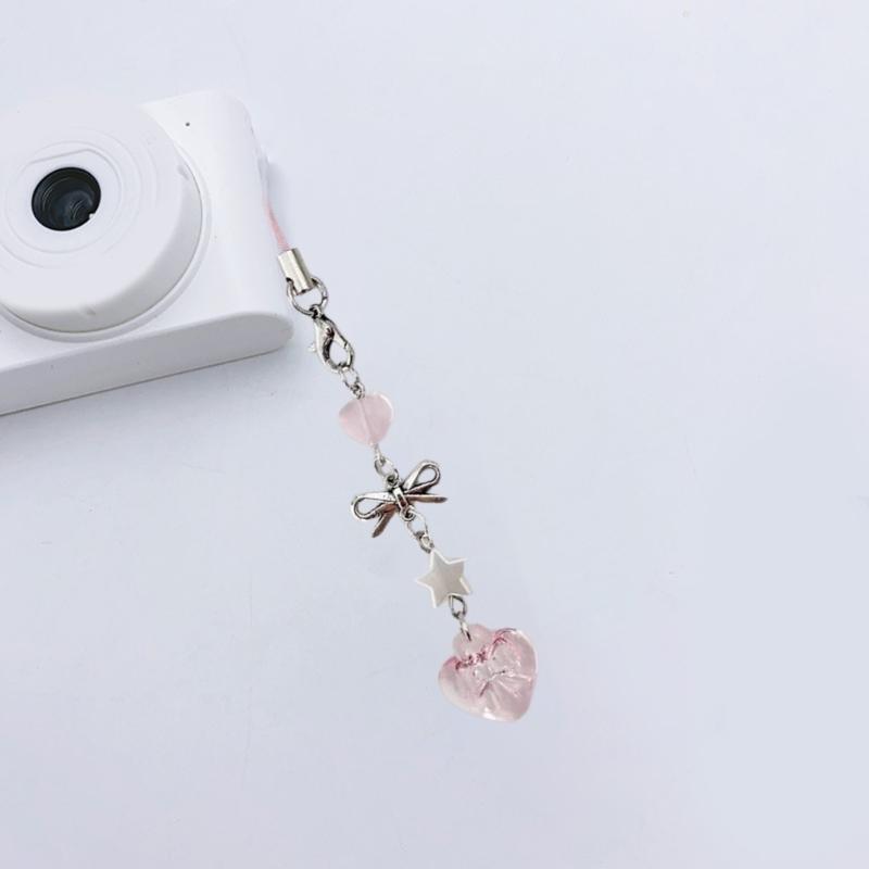 Beaded Phone Charm Resin Colorful Beads Keyring Pendant Bowknot Heart Star Keychain Fashion Accessory for Smartphones
