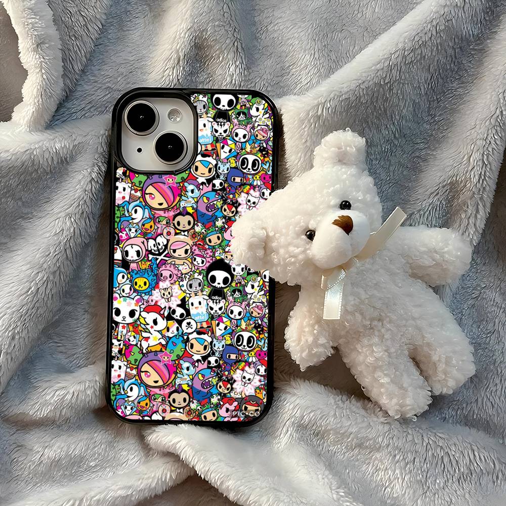 Japan T-Tokidokis Black Silicone Hard Plastic Phone Case For Iphone 17 Air 16 15 14 13 12 11 Pro Max PC+TPU Case