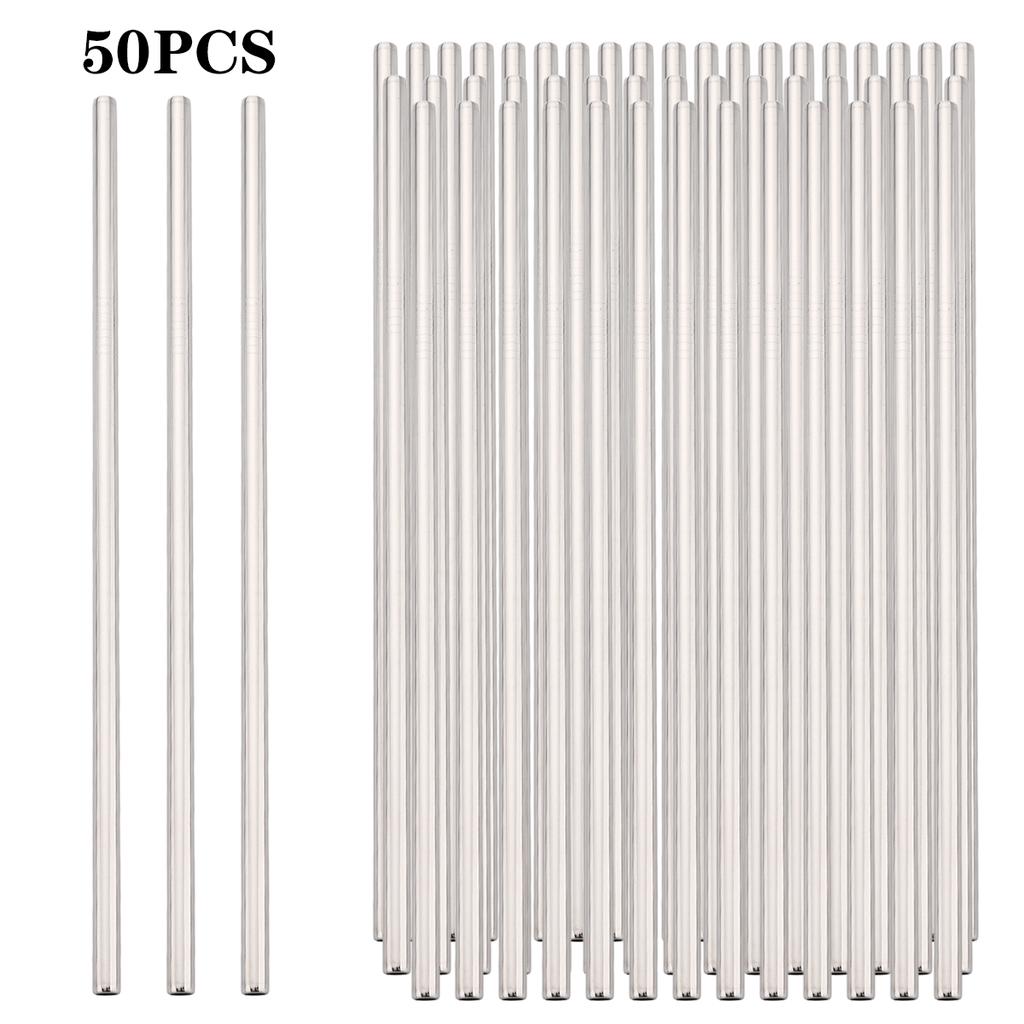 50pcs Black Straight Drinking Straw Set Stainless Steel Straws Milkshake Fruit Juice Tea Cocktail Straw Kitchen Bar Accessories