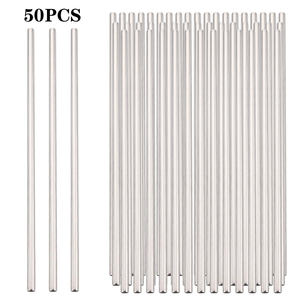 

50pcs Straight Drinking Straw Set 304 Stainless Steel Straws Milk Shake Fruit Juice Tea Cocktail Straw Kitchen Bar Accessories серебряный