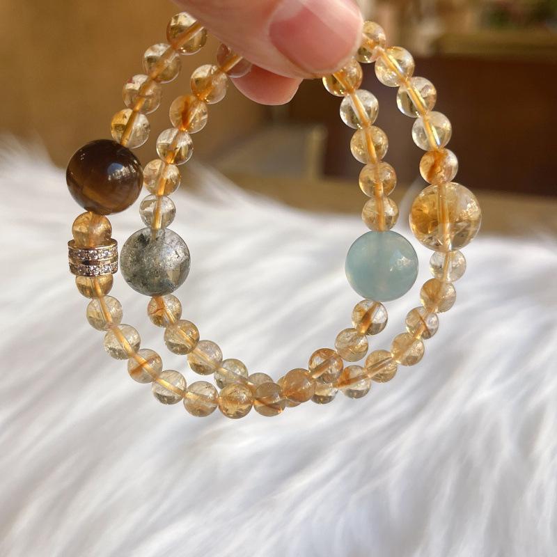 High-End Crystal Bracelet: Yellow Tower, Aquamarine, Green Phantom & Yellow Tiger Eye - Perfect Stackable Gift for Best Friend