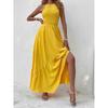 Módní sexy šaty bez rukávů pro ženy, letní prázdninové šaty s odhalenými zády a střihem, ležérní dlouhé šaty pro ženy, vintage nepravidelný vysoký pas, žluté šaty 26205