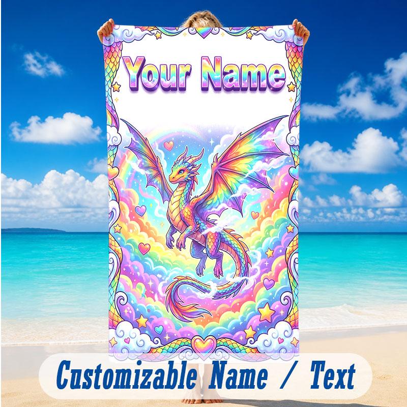 Dragon Phoenix Theme Beach Towel Personalized Custom Name & Text Soft Quick Dry Beach Towel for Swimming Travel