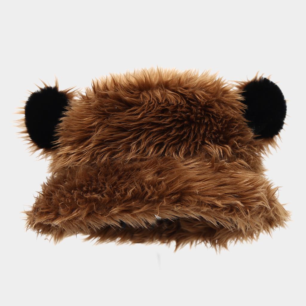 Women Winter Faux Fox Fur Bucket Hat Plush Bear Ear Thick Warm Cap Sweet Cool Outdoor Travel Hat