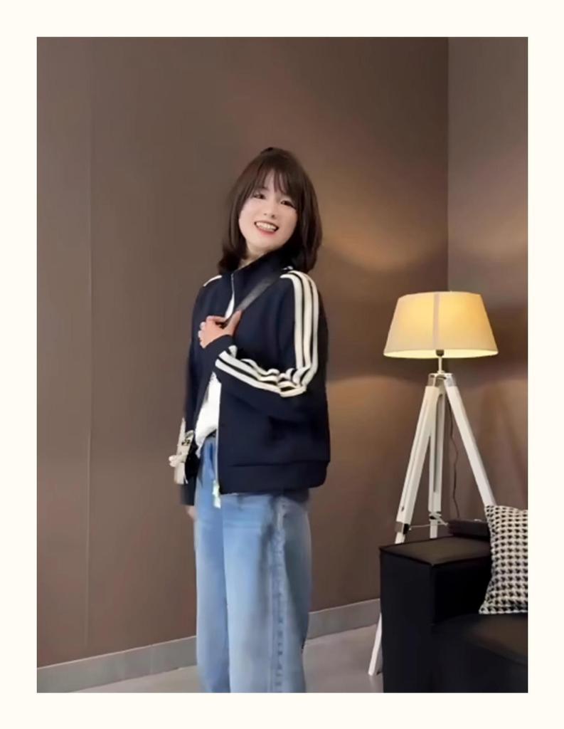 Damen Koreanischer Stil Drei-Streifen Zip-Up Hoodie - Frühjahr 2025 Kollektion, Kleine Größe Lässige Strickjacke