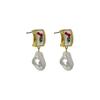 Fancy Rose Flower Pearl Earrings Women Fashion Irregular Pearls Jewelry Red Flower Dangle Earrings for Women Designer Gift
