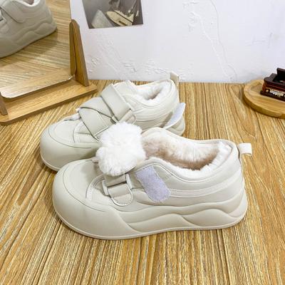 LZ6056 Latex Insole Velcro Thick-soled Velvet Bread Shoes Women's Shoes Winter Warm White Shoes Board Shoes Cotton Shoes