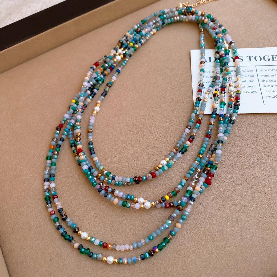 

European and American retro multi-layer stacked glass beaded necklace accessories women s sweater chain light luxury necklace accessories women