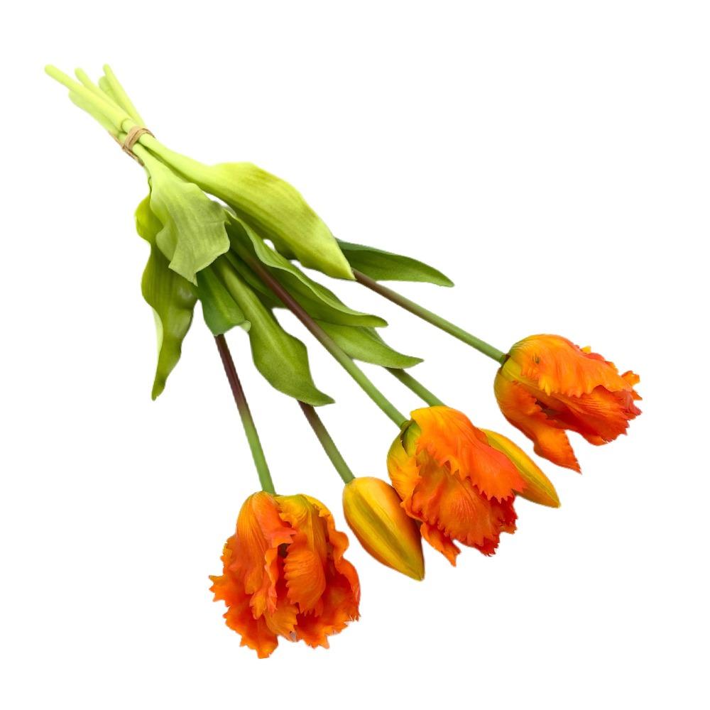 

5 Heads Tulip Artificial Flower Multicolor Silk Petals Simulation Tulip Flower Green Leaves Floral Arrangement Faux Flower оранжевый