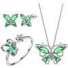 Four-piece set of butterfly stud earrings and rings with stylish, multicolored pendants, perfect for women's daily wear.