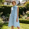 Women's Summer Shirt Dress Button Down Sleeveless Lapel Midi Tank Dress Casual Tunic Beach Sundress with Pockets