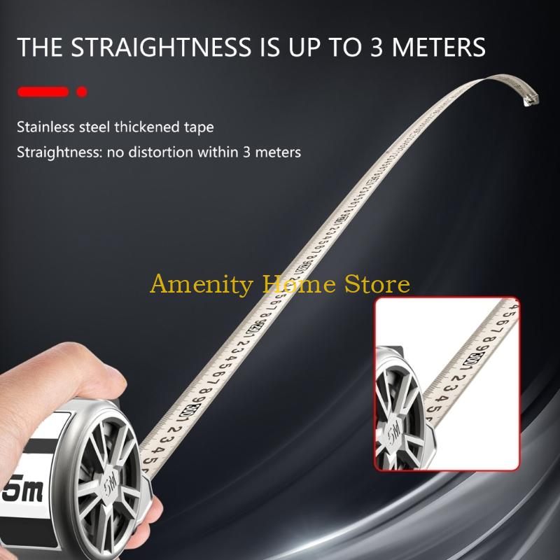 F26C 5m Tape Measure Stainless Hollow Measuring Tape with Double Lock and Clip Metric Ruler Rustproof for Construction