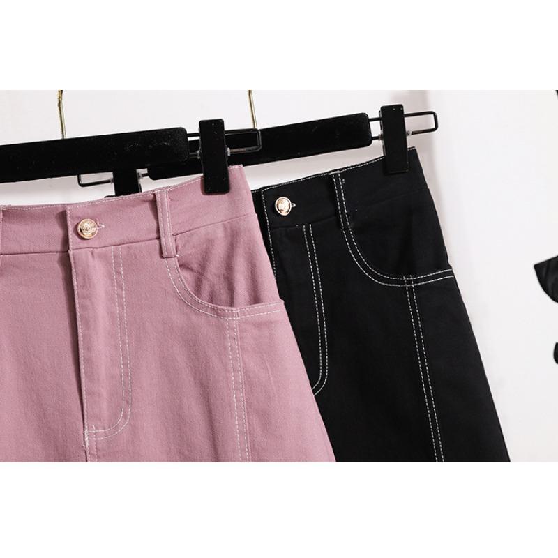 Summer Style Plus Size Skirts Solid Buttons Women Denim A-Line Vintage Basic Skirt 5XL Pink