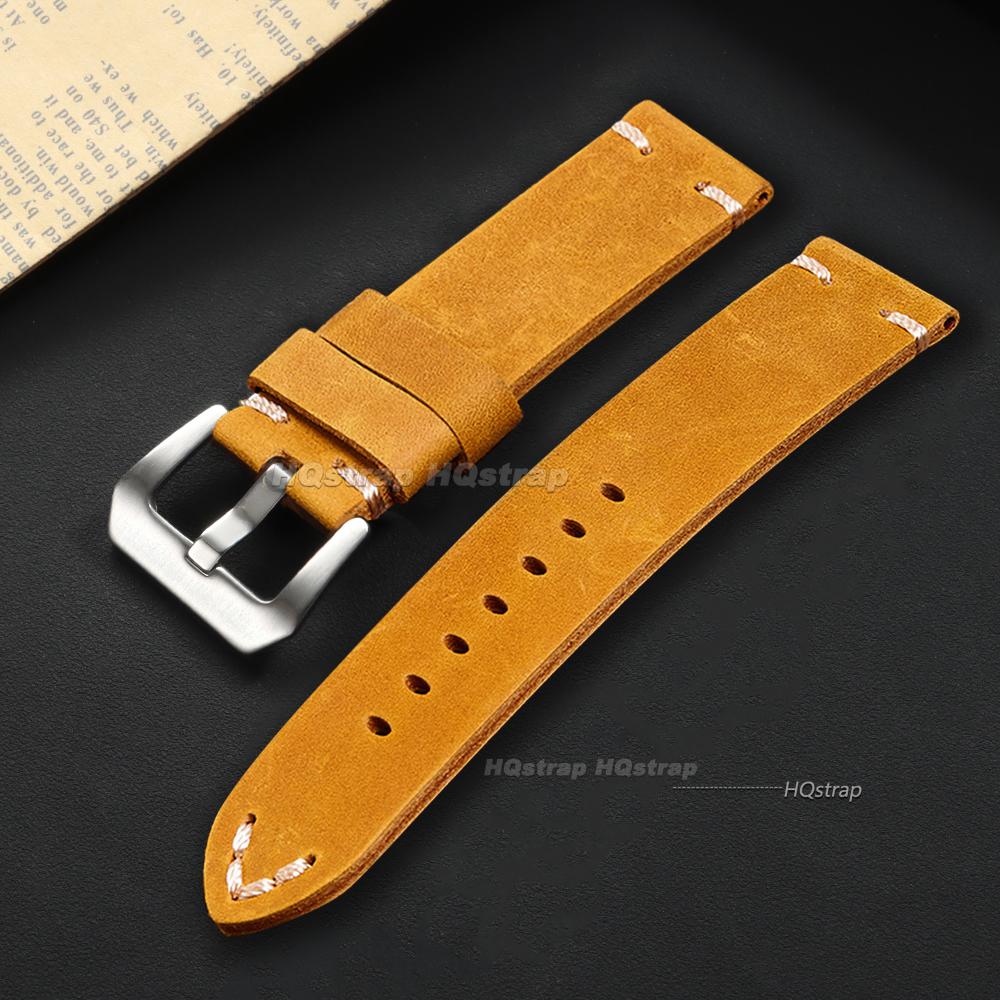 

Handmade Cowhide Leather Watchband 18mm 20mm 22mm 24mm 26mm Vintage Brown Stitching Strap for Panerai PAM111 441 Men s Bracelet 18mm&no logo