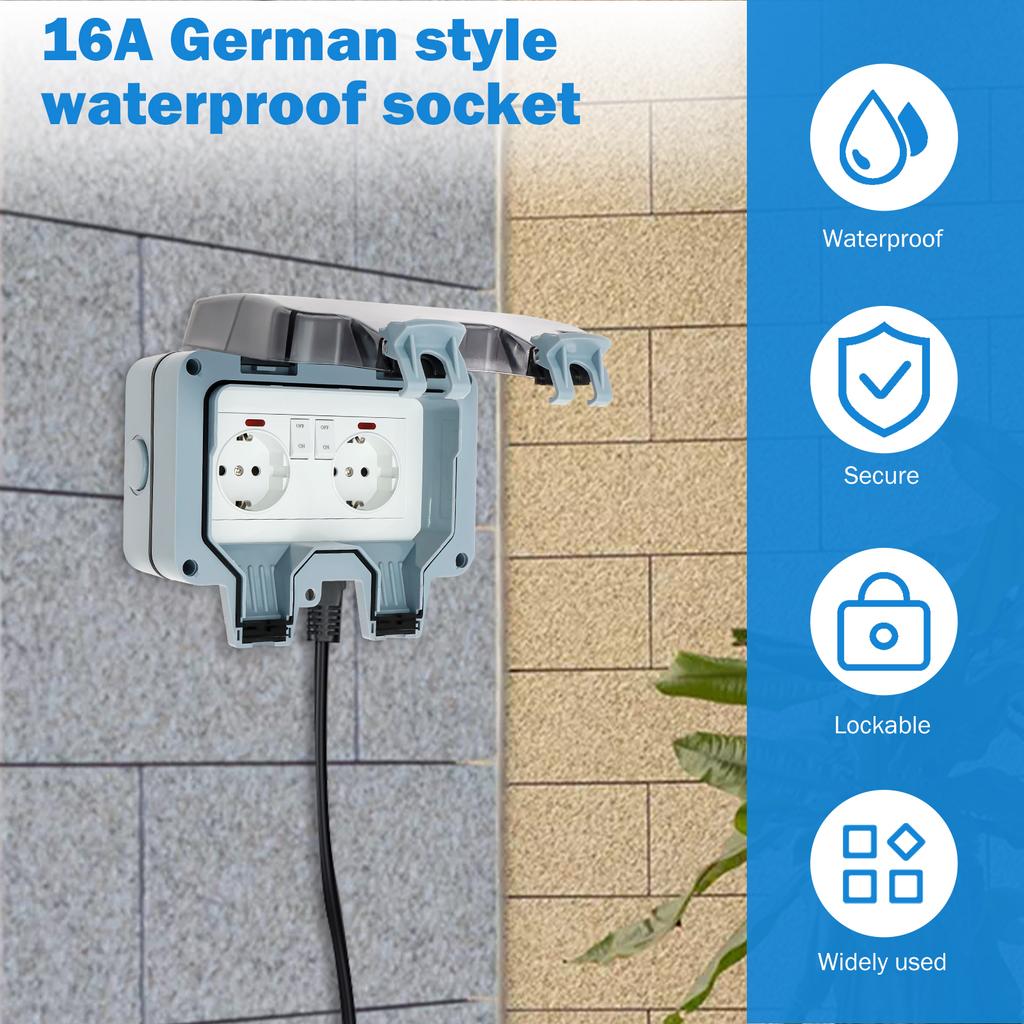 Electrical Wall Socket Kit Versatile Waterproof Outdoor Electrical Wall Surface Socket Set with Hinged Cover for Outside Usage