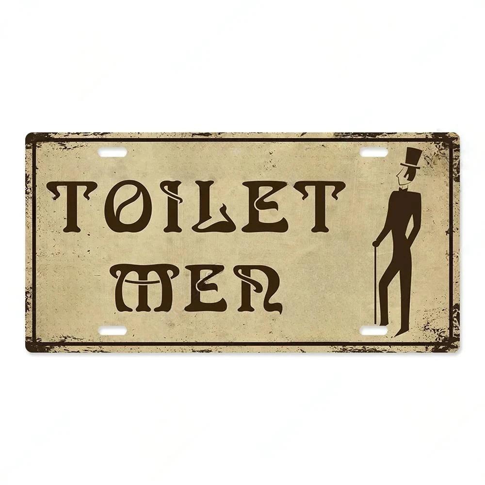 High Definition Metal Tin Sign Vintage Toilet Restroom License Plate Style Signs Set Retro Wall Art Decor for Home Bar Garage Ba