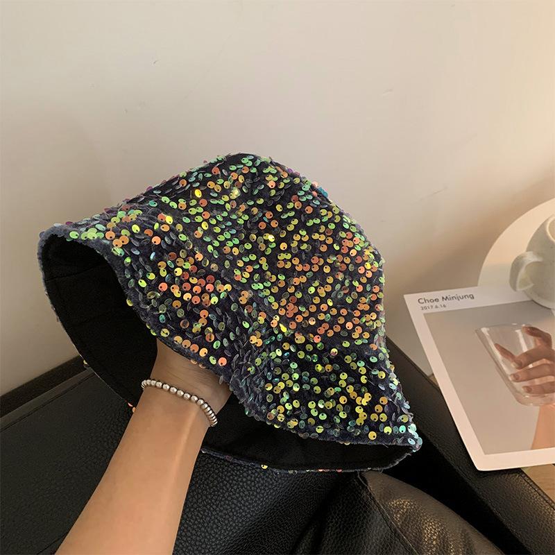 Korean-style internet celebrity versatile mermaid sequin bucket hat for women, simple and face-slimming bucket hat