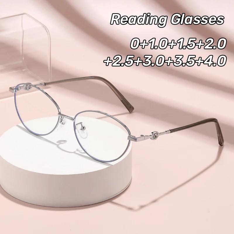 New Fashion Women Reading Glasses Men Metal Frame Blue Light Blocking Far Sight Eyeglasses with Diopter +1.0+1.5+2.5+3.5+4.5