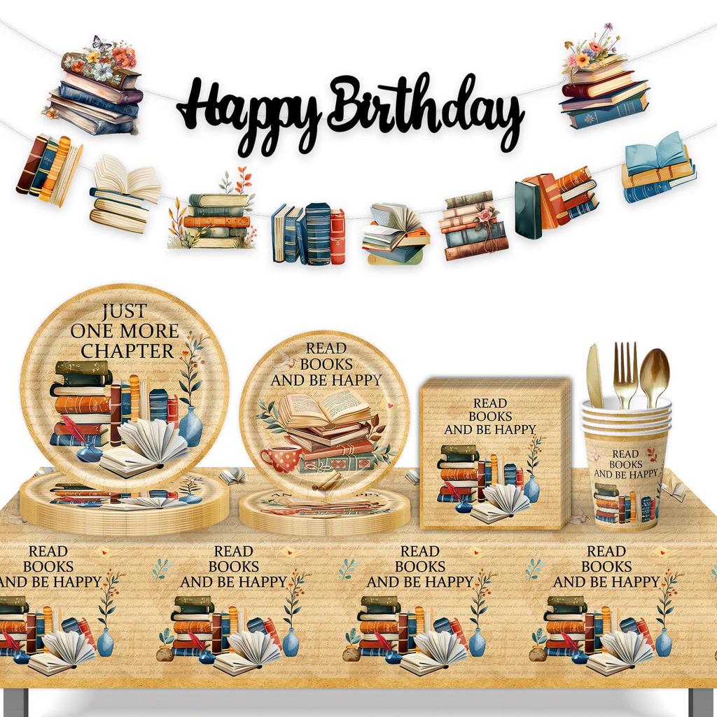 Retro Books Themed Party Supplies: Paper Plates, Napkins, Book Club Tableware & Event Decorations